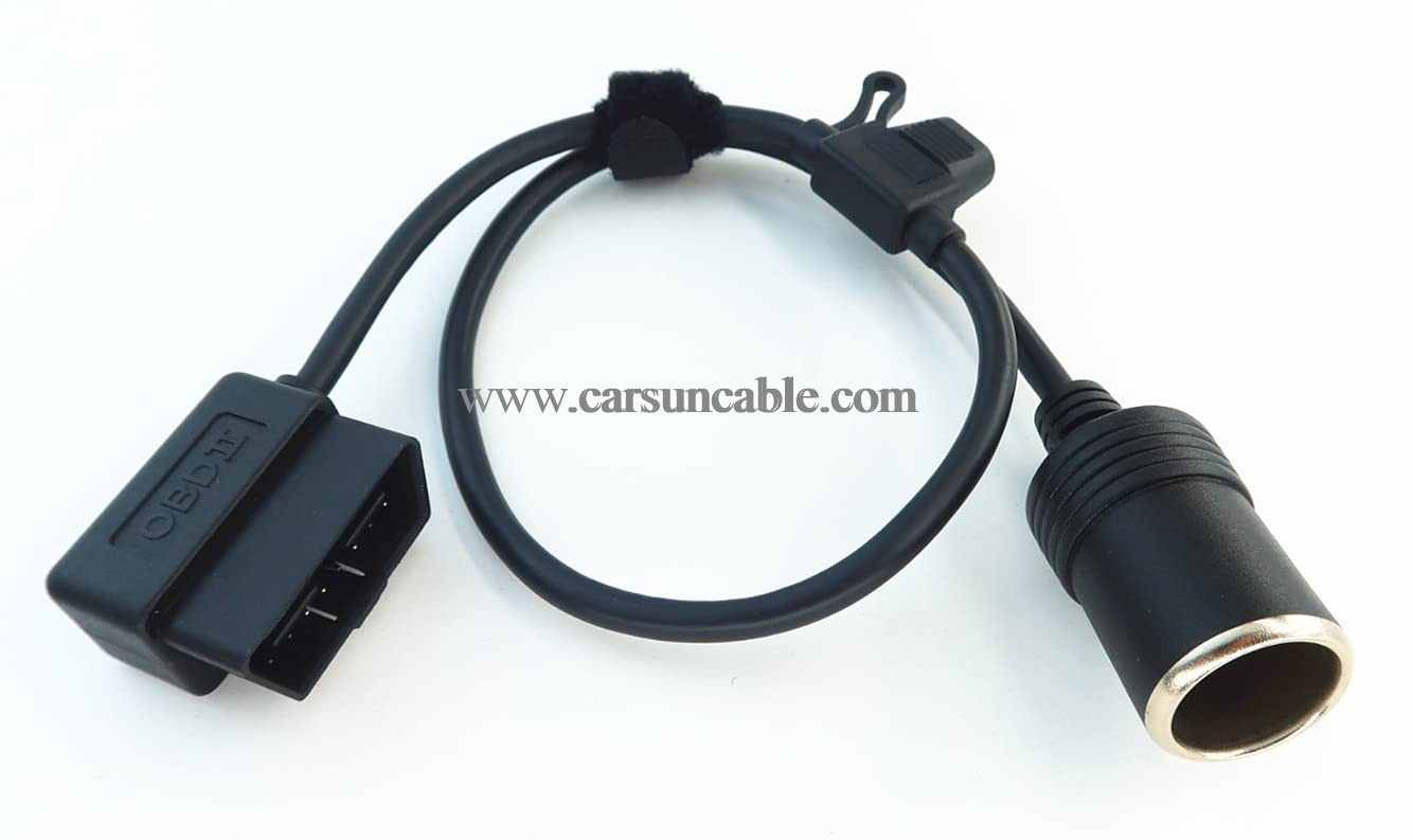 Right Angle Low-Profile OBD2 Male to Cigar Lighter Female Connector Cable Car Constant Power Cable 2ft/60cm